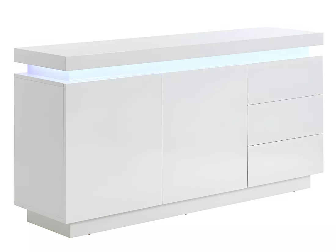 Buffet EMERSON II - LEDs - 2 portes & 3 tiroirs - MDF laqué blanc