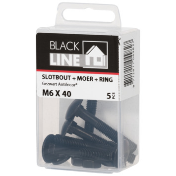 Blackline slotbout zwart M6x40 met moer en ring 5 stuks