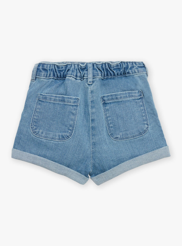 Short en jean bleu à motif fleurs