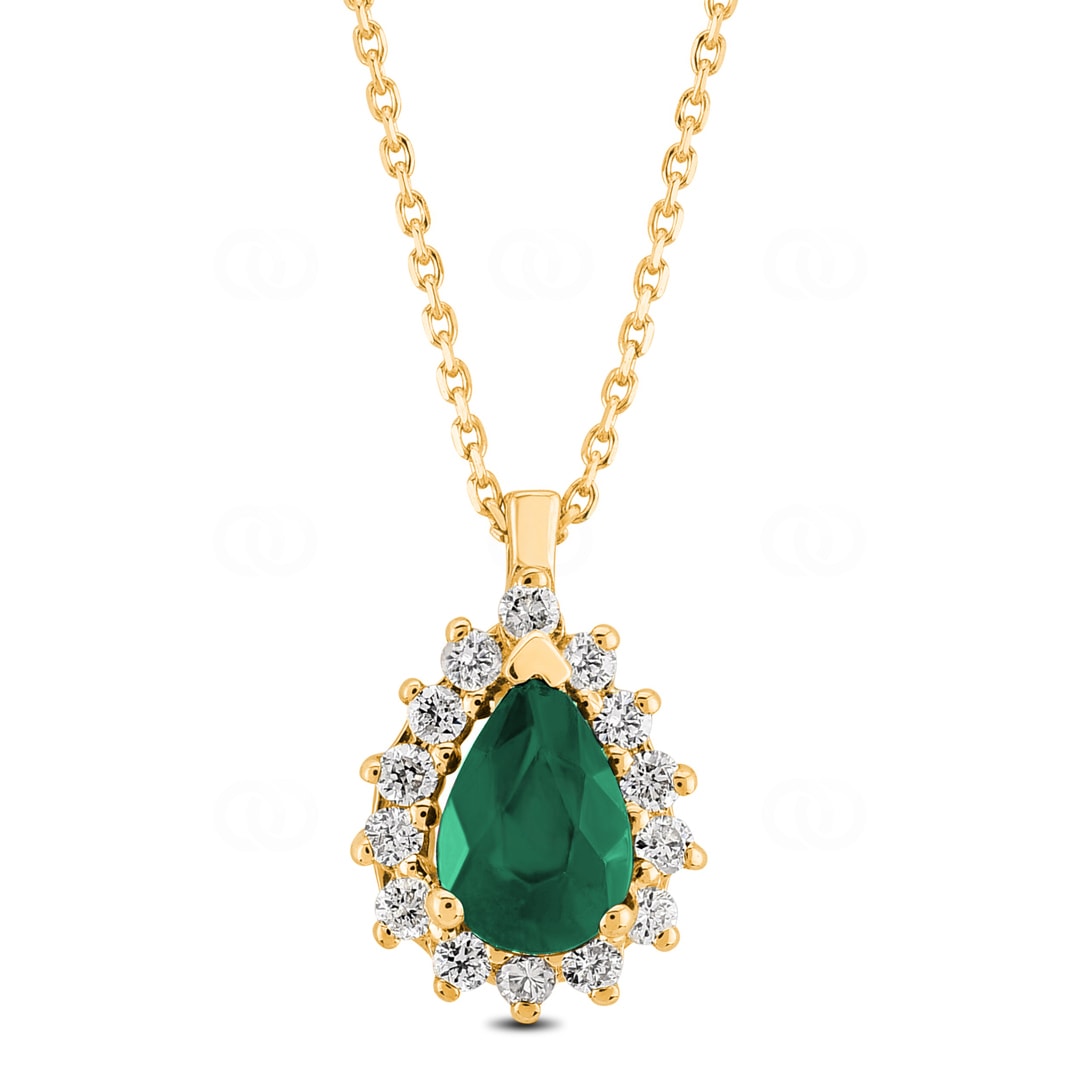 Collier 750/18 K Gelbgold mit Diamanten 0.11 ct H/si & Smaragd