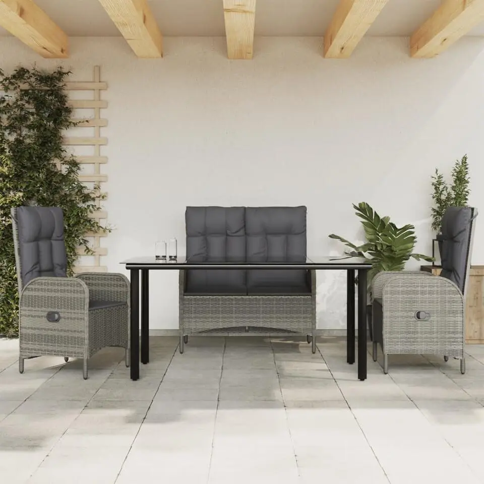 vidaXL - Tuinset incl. bank en stoelen grijs - Poly rattan - 160x80 cm - 4 stuks