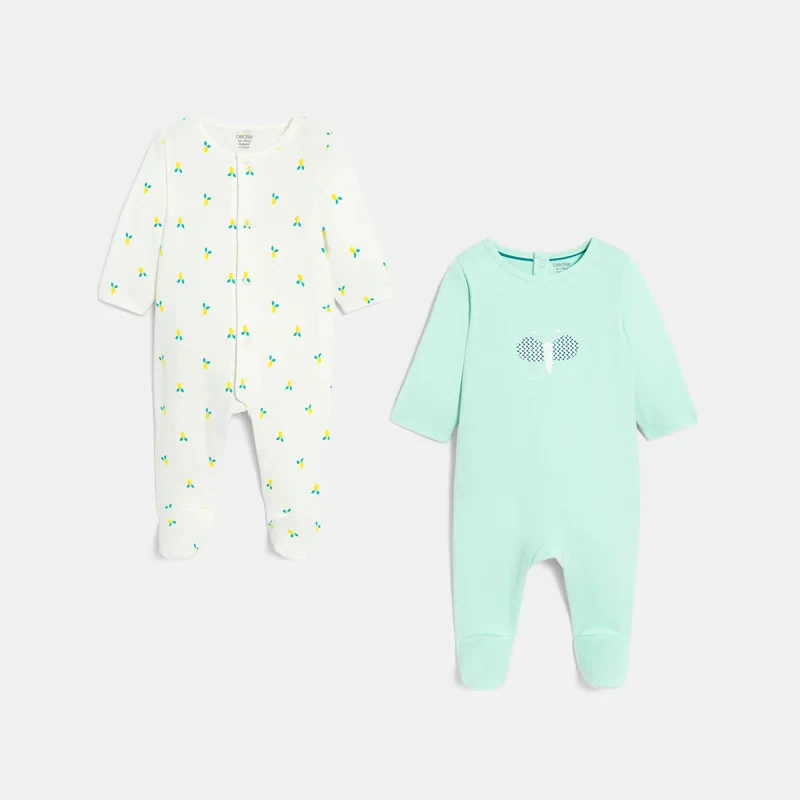 Dors-bien coton imprimé bébé fille (lot de 2) Blanc
