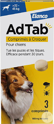 AdTab 900mg Antiparasitaire Interne Chien 22-45kg 3 Comprimés À Croquer