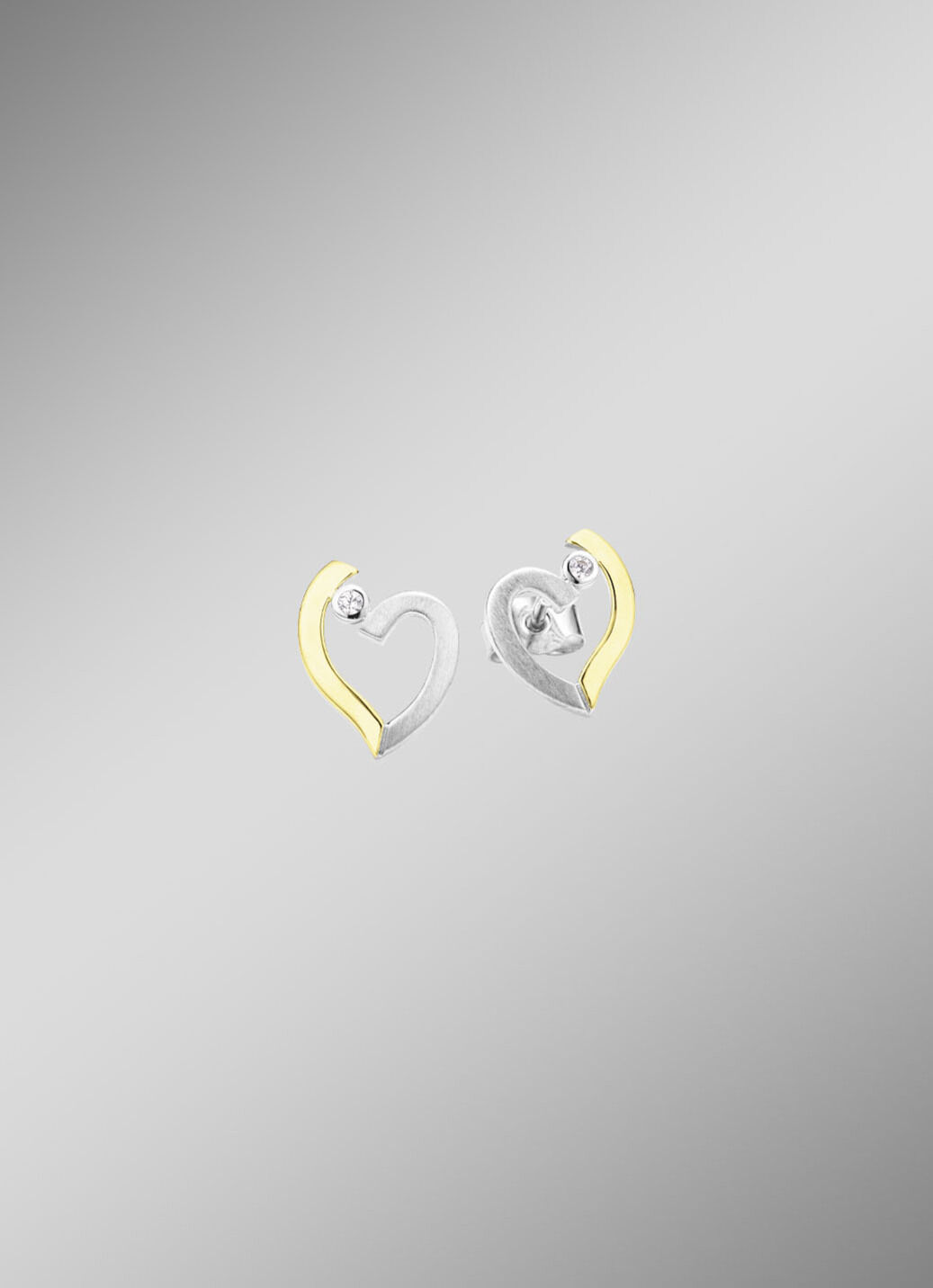 Herz-Ohrstecker in Bicolor mit synth. Zirkonia