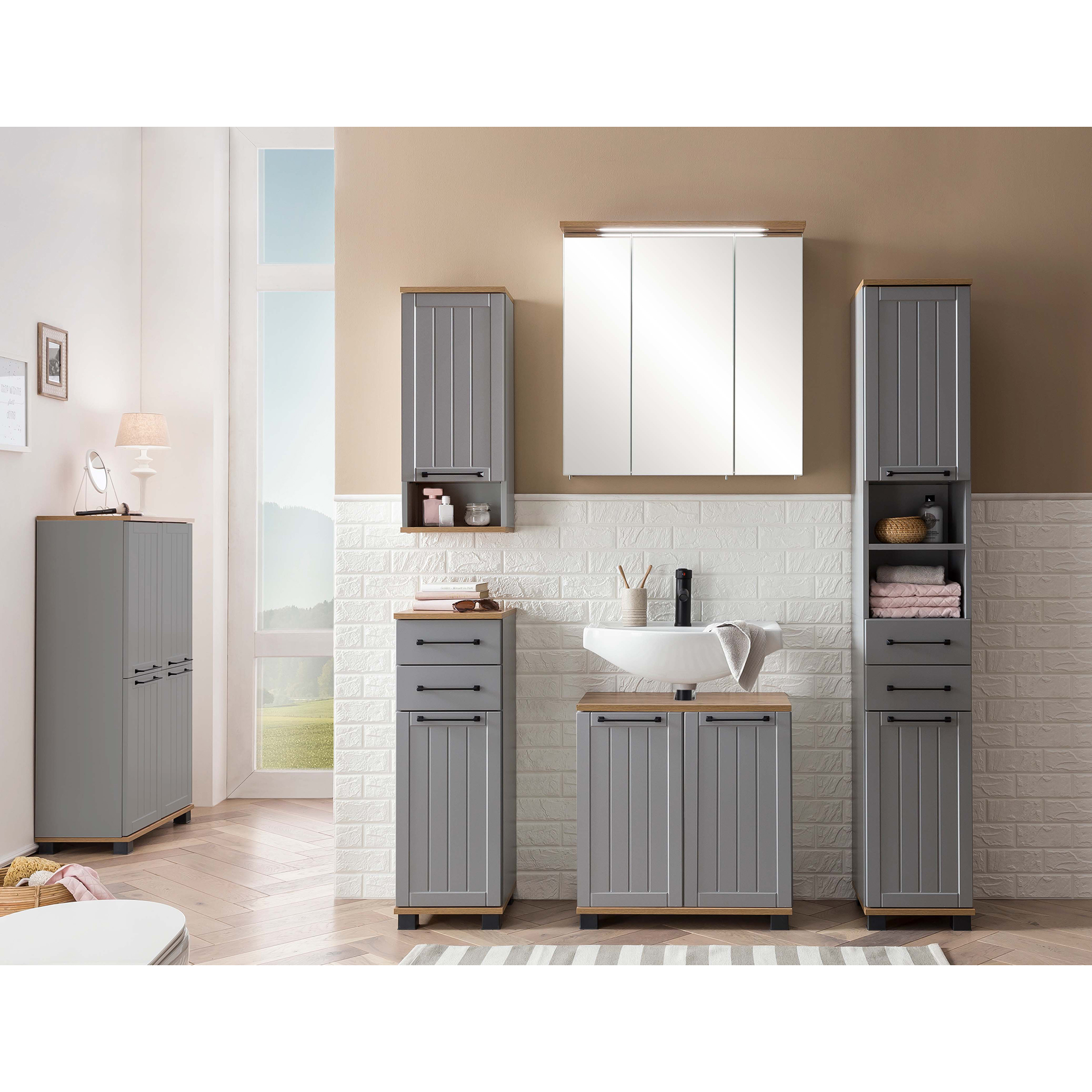 Highboard - platingrau-Eiche - 117 cm hoch