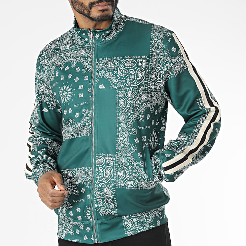Veste Zippée A Bandes M23401PJA Vert Bandana