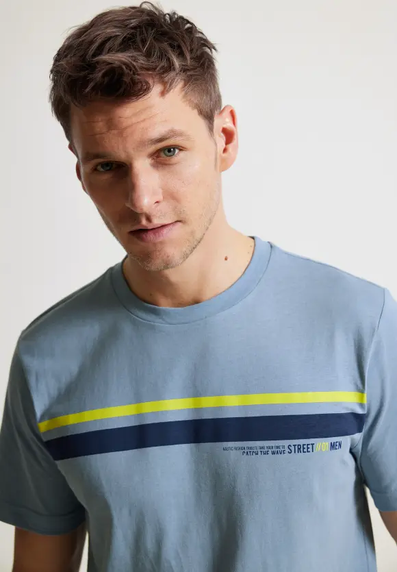 T-Shirt mit Streifenprint - steel blue