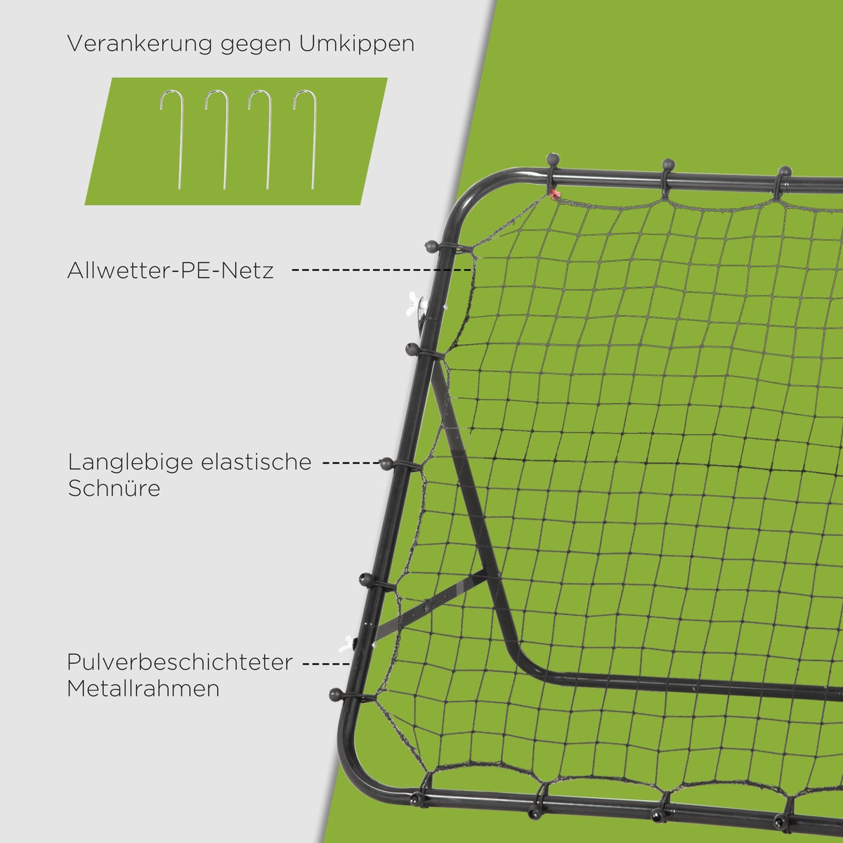 HHOMCOM Voetbalrebounder, Kickbackdoel, Verstelbare hoek, 96 x 80 x 96 cm, Metalen buis, PE-stof, Zwart