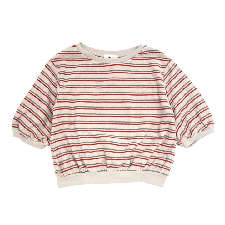 Longlivethequeen Sweat Manches Courtes Rayé Coton Bio | Beige