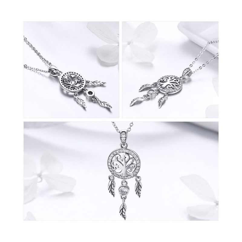 Pendentif Attrape Reves orné de Cristal de Swarovski Blanc et Argent 925