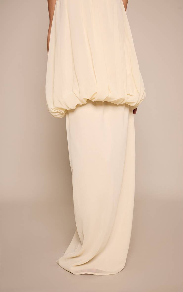 Crème Jupe Longue En Mousseline Taille Mi-haute Ensemble Coordonné