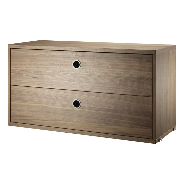 String Furniture Coffre 2 tiroirs en noyer 78x30 cm