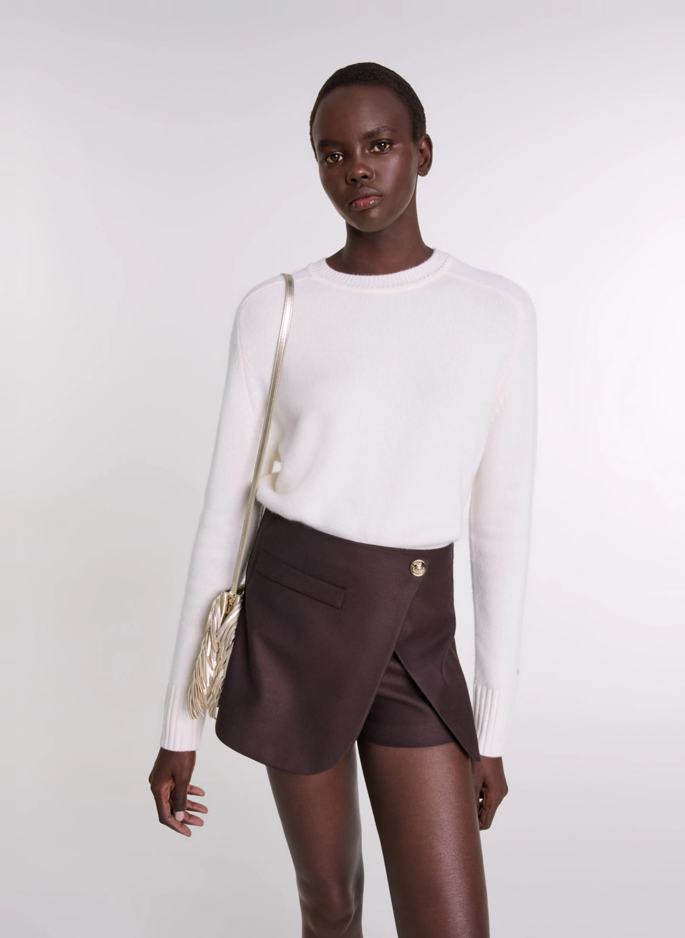 Pull col rond en cachemire mélangé | Beige