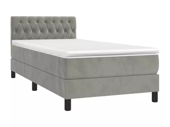 Sommier tapissier et matelas et LED Gris clair 90x190cm Velours