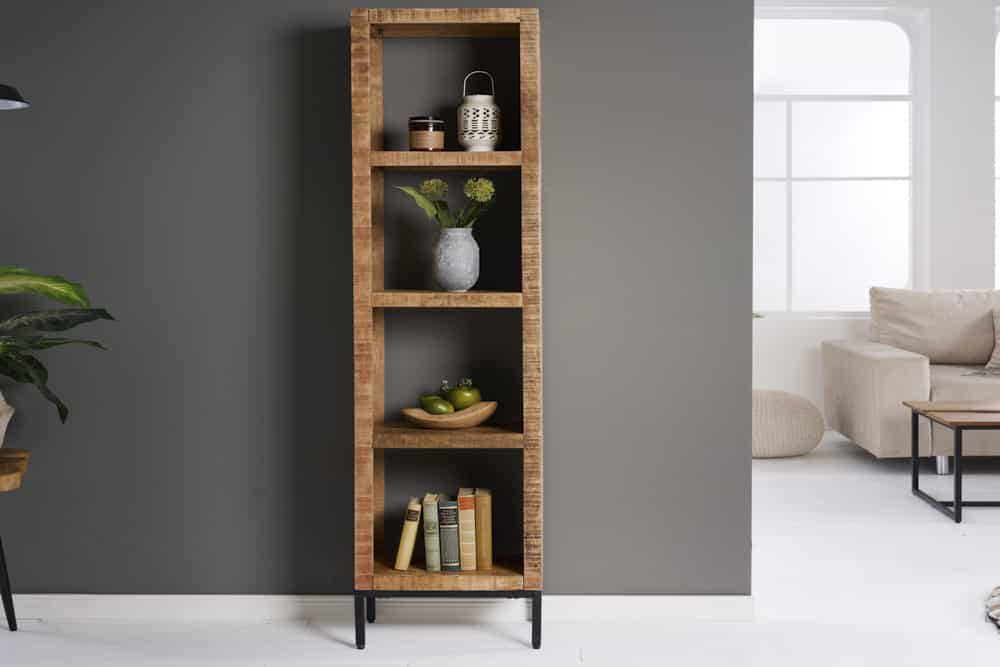 Massives Regal IRON CRAFT 176cm Mangoholz Bücherregal vier Fächer Industrial Design