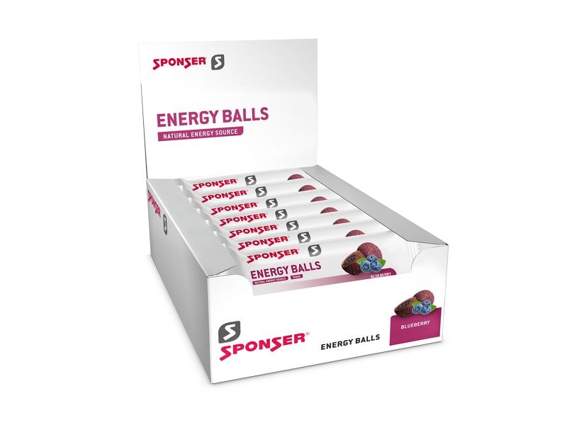 Sponser Energyballs Blueberry, 18 x 45g Fruchtige Energiebällchen für sportliche Aktivitäten