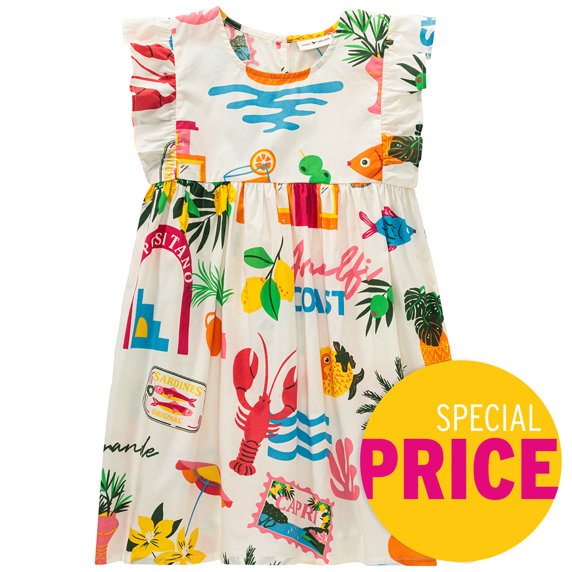 Jonas Nielsen Mädchen Kleid mit Urlaubs-Motiven weiss / bunt