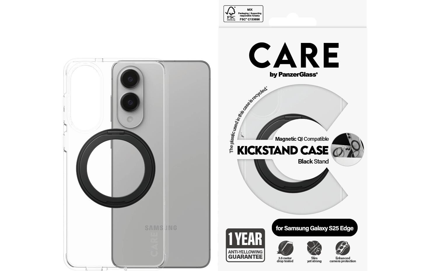 Back Cover Feature mit Kickstand Transparent SchwarzSchutzhülle für das Samsung Galaxy S25 Edge