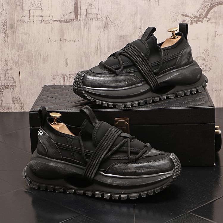 Mr Ozera - Platform Plain Lace Up Sneakers