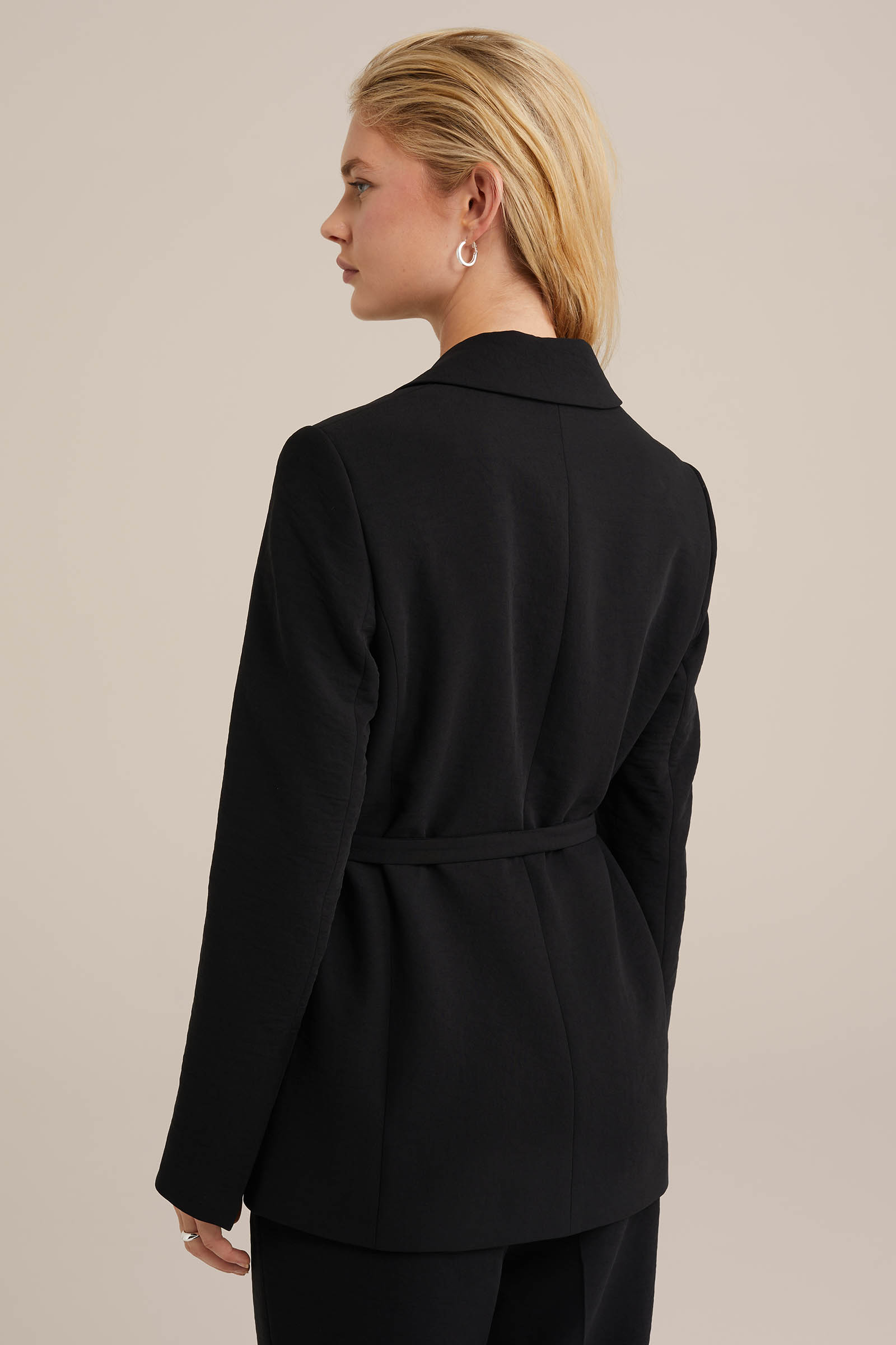 regular fit blazer met strikceintuur WE Fashion Zwart