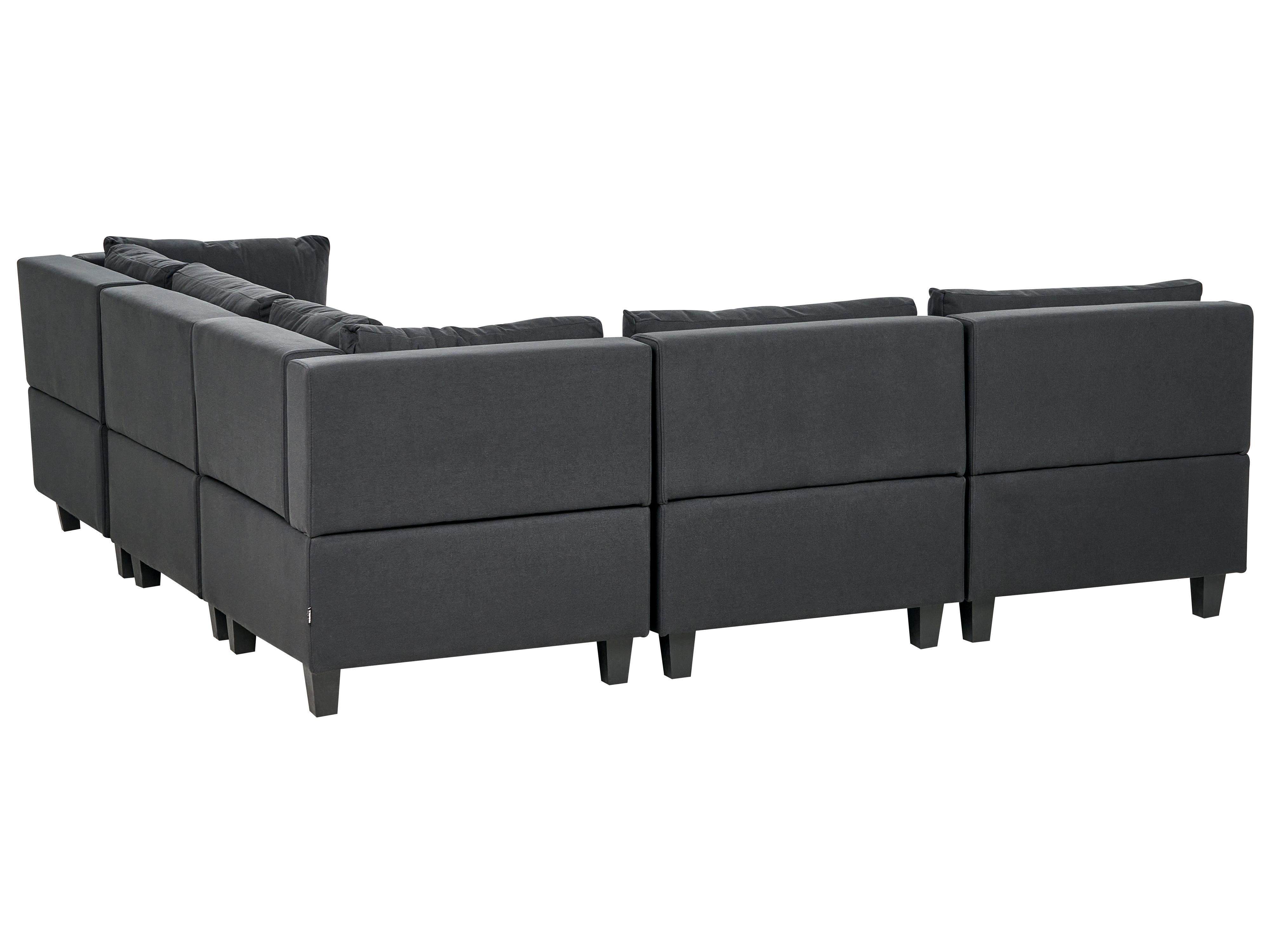 Modulaire hoekbank 5-zits UNSTAD Stof Zwart met ottomaan linkszijdig