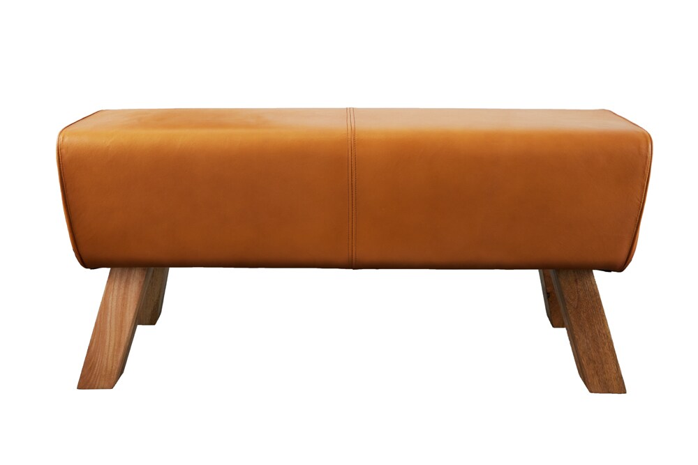 riess-ambiente Sitzbank TURNBOCK - 100cm cognac Echtleder Mangoholz Retro Sitzhocker
