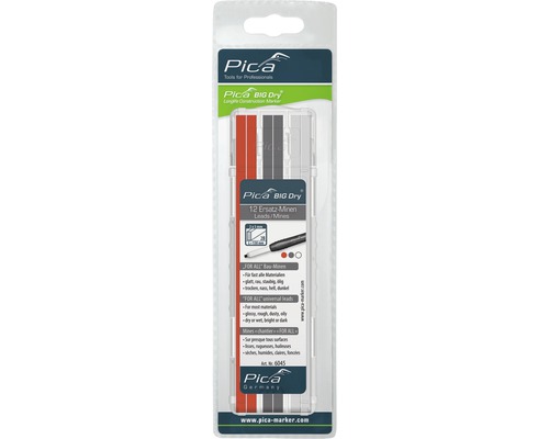 Vervangende loodset VOOR ALLE Pica BIG Dry 12 stuks grafiet/rood/wit