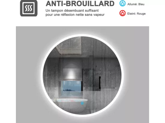 Miroir de salle de bain lumineux rond à Leds- D. 100 cm