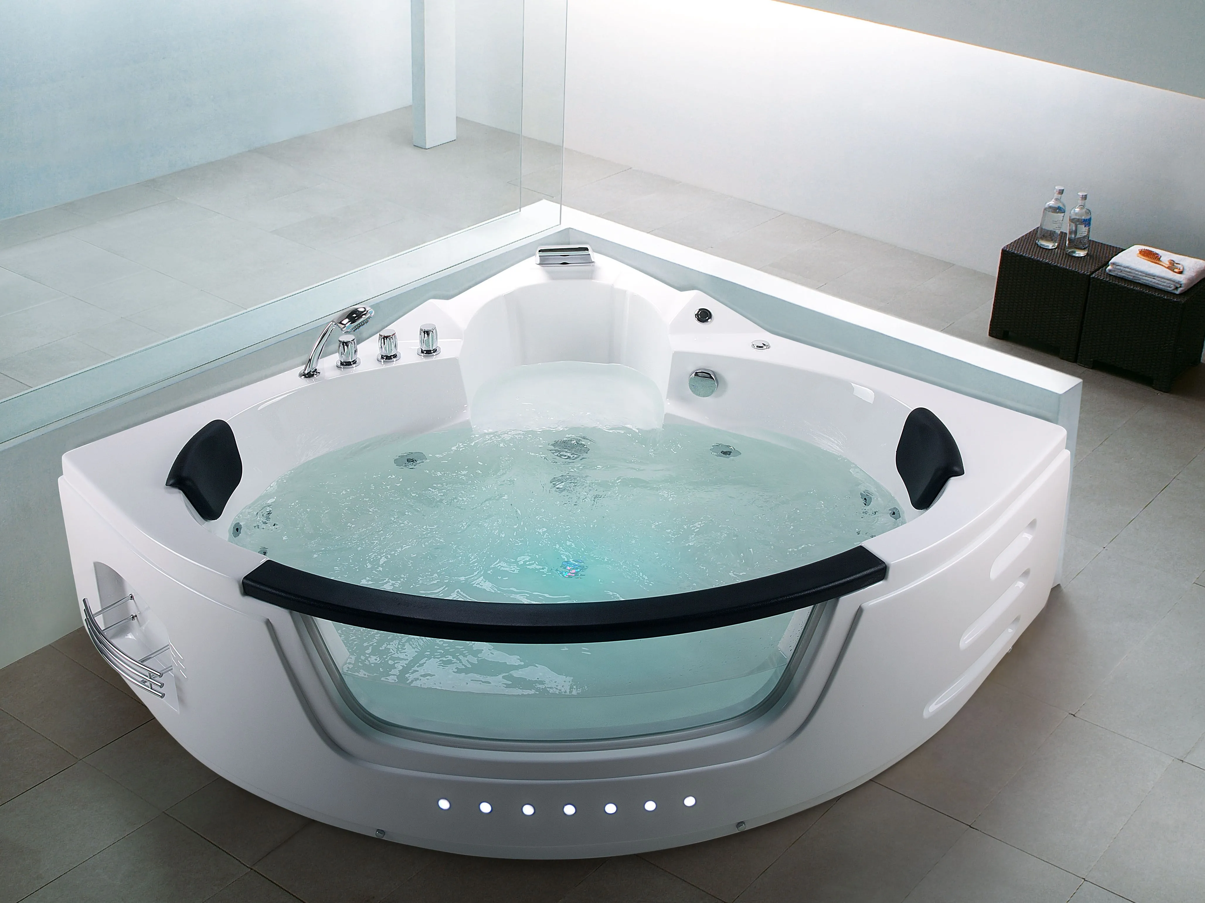 Hoek bubbelbad met LED MARTINICA 214 x 155 cm Wit