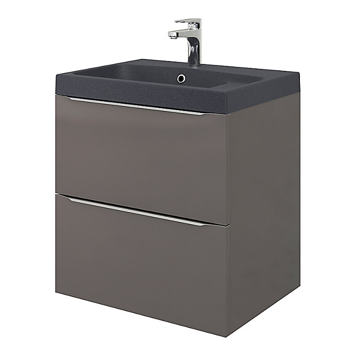 Meuble sous vasque à suspendre GoodHome Imandra gris 60 cm + Plan vasque noir GoodHome Mila 60 cm