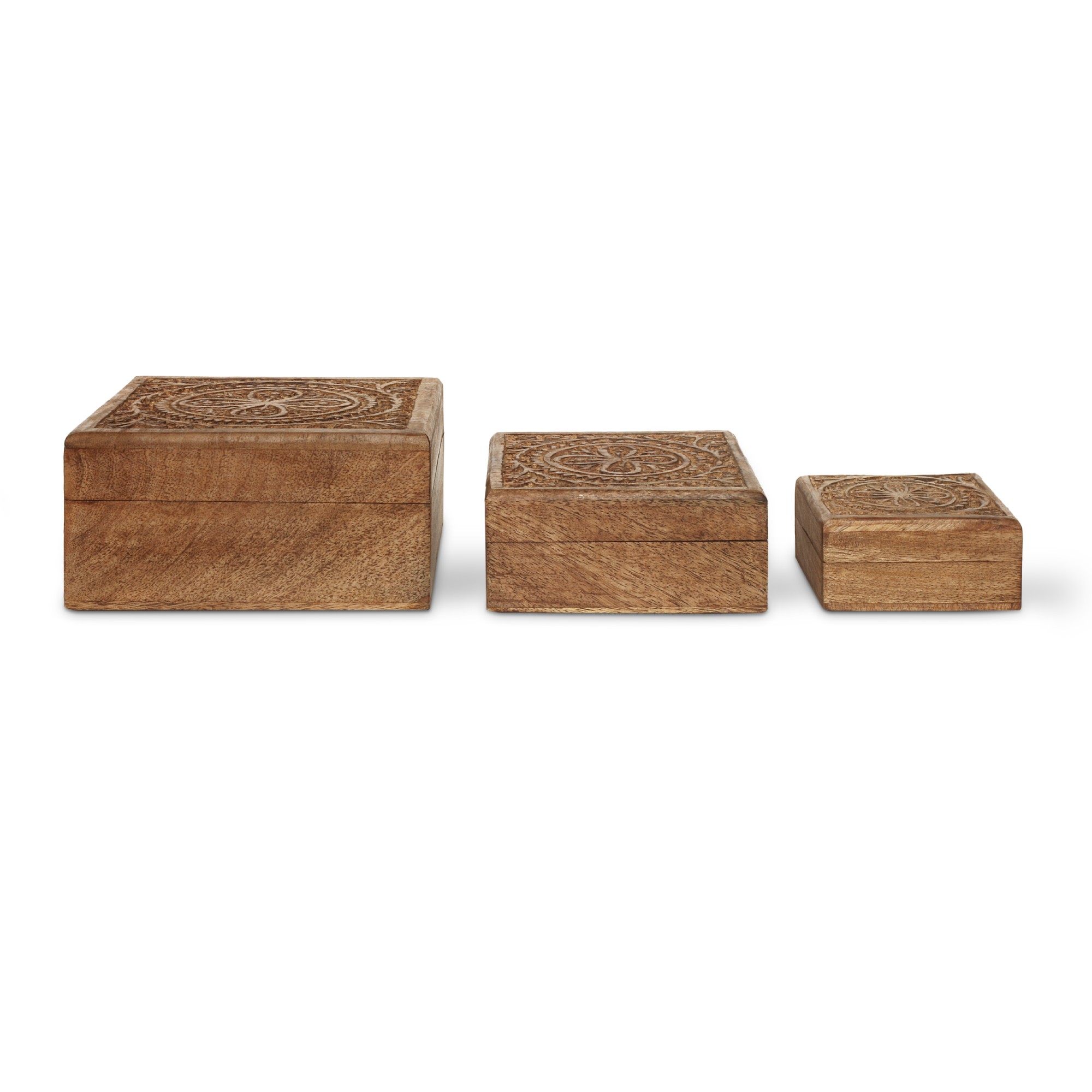 3er-Set Holzschatullen 'Ornamente', Mangoholz natur von fischer's lagerhaus