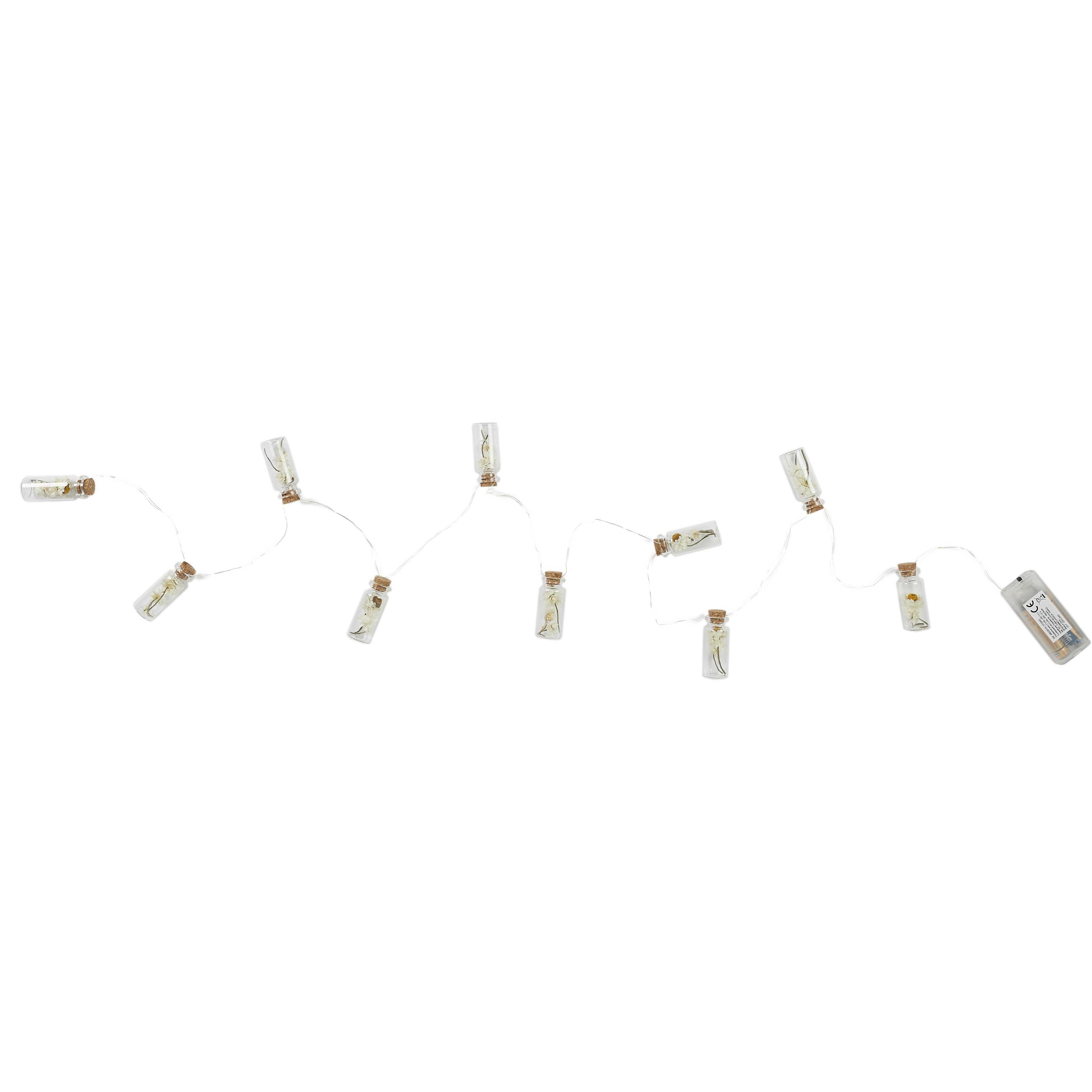 GUIRLANDE 10 FIOLES VERRE REMPLIES FLEURS BLANCHES