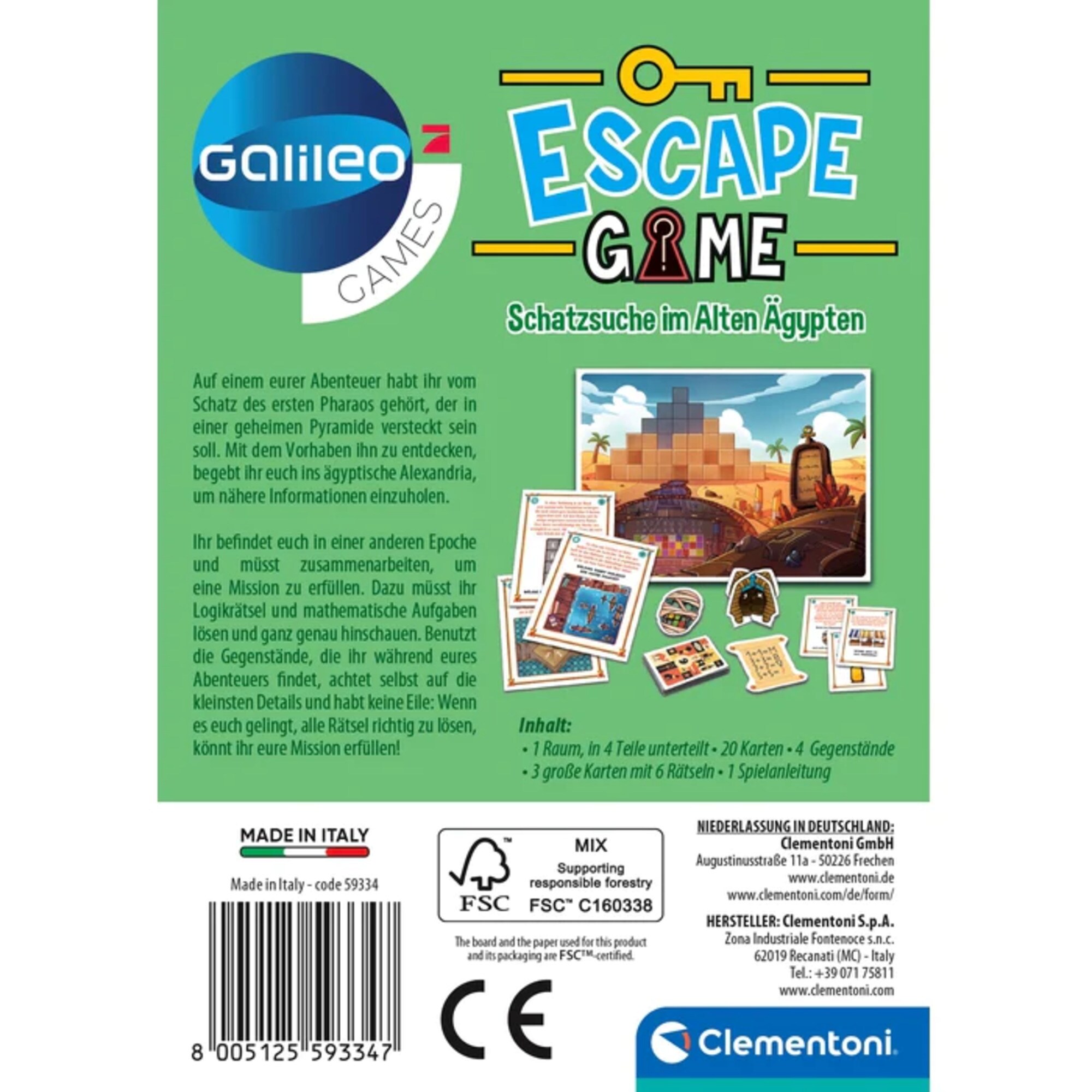 Clementoni Partyspiel Escape Game - Schatzsuche im Alten Ägypten