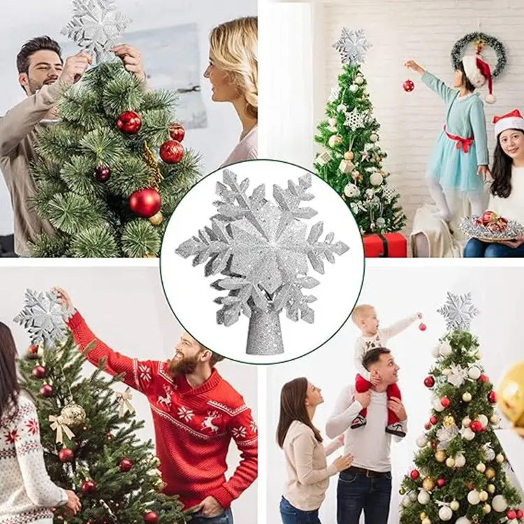 (23x24cm) LED Schneeflocke Christbaum Schmuck Weihnachsbaumspitze Christmas Deko Projektor - Silber