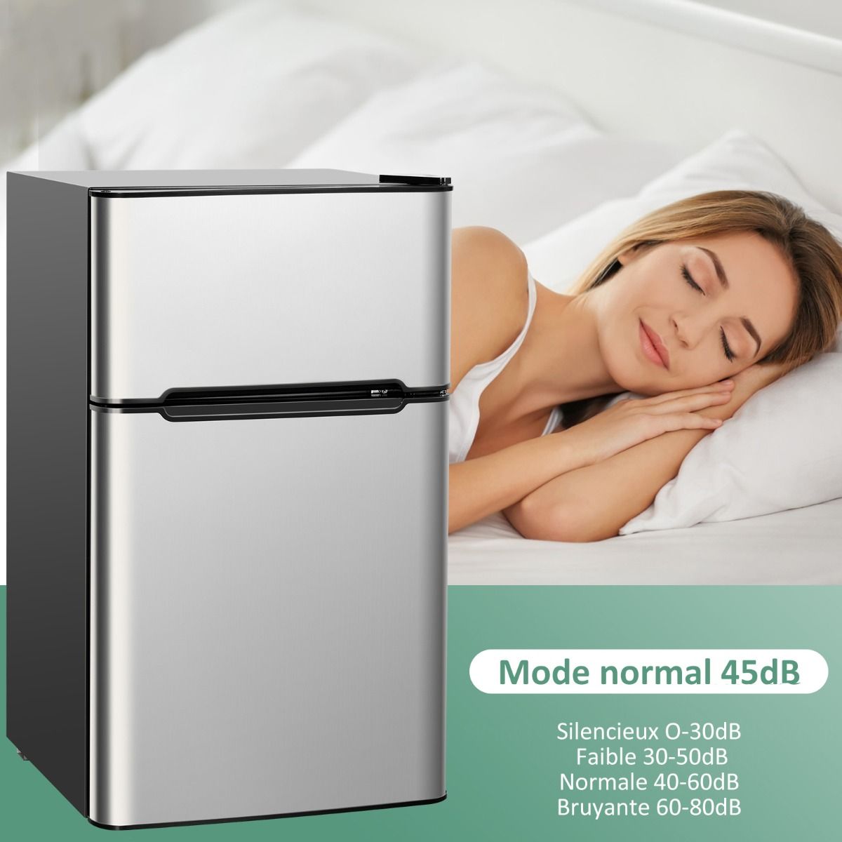 Réfrigérateur Compact Mini-réfrigérateur 90 L Congélateur Séparé avec Design à 2 Portes Fonctionnement Silencieux Blanc/Gris/Noir