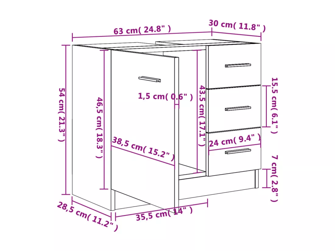 Armoire d'évier Chêne sonoma 63x30x54 cm Bois d'ingénierie