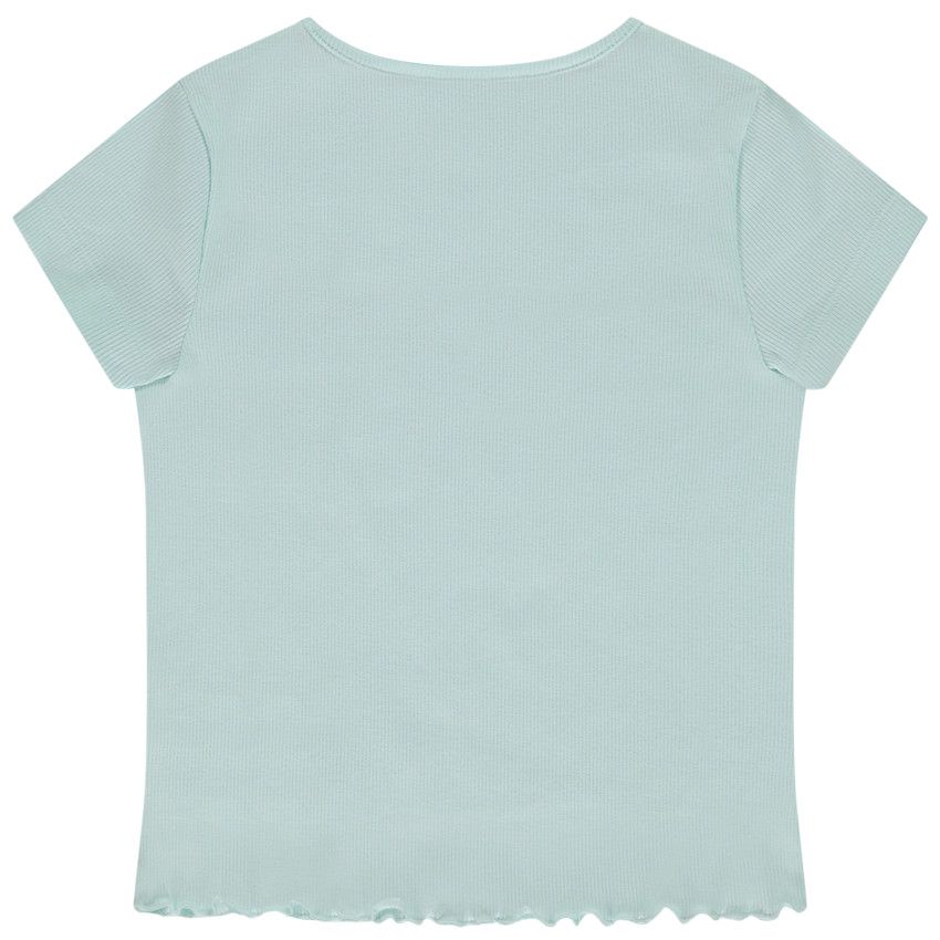 T-shirt manches courtes côtelé et ajouré pour fille - Bleu