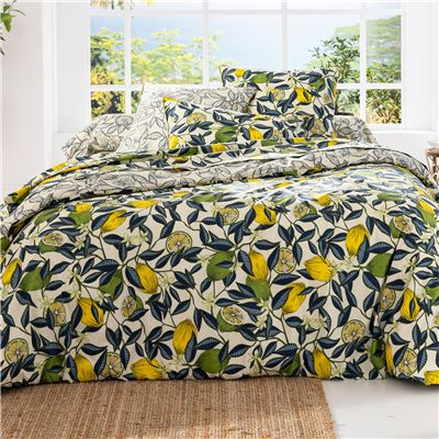 Linge de lit percale motif citrons - BECQUET CRÉATION