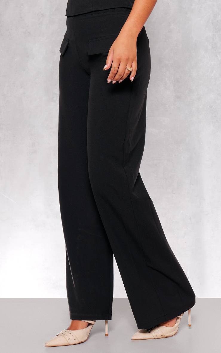 Noir Pantalon Large Tailleur Tissé À Détail De Poches Coordonné