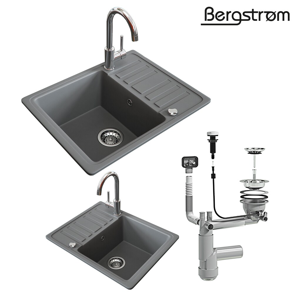 Granit Spüle Küchenspüle Einbauspüle Spülbecken+Drehexcenter+Siphon Grau