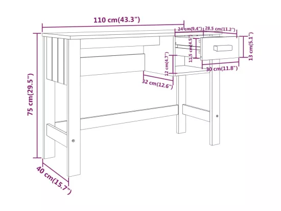 Bureau HAMAR Gris clair 110x40x75 cm Bois massif de pin