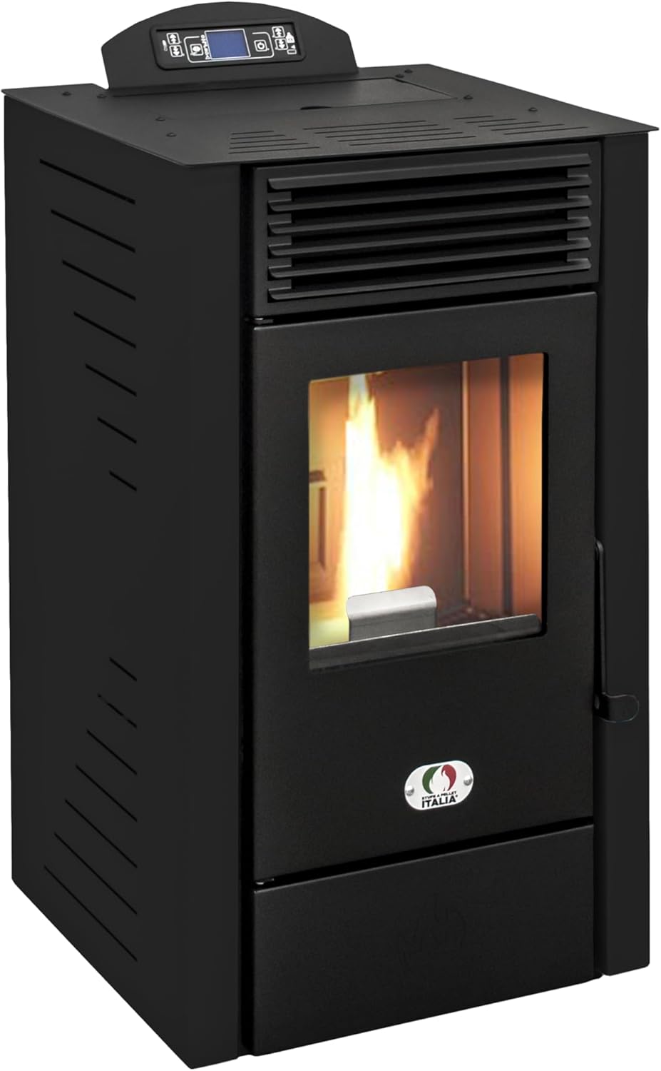 STUFE A PELLET ITALIA California 8 KW | Pelletöfen Effizienz 91% Heizt 70m² Autonomie 20 Std. Programmierbar 5 Geschwindigkeiten und Leistungsstufen Kompaktes Design 24 Monate Garantie Schwarz