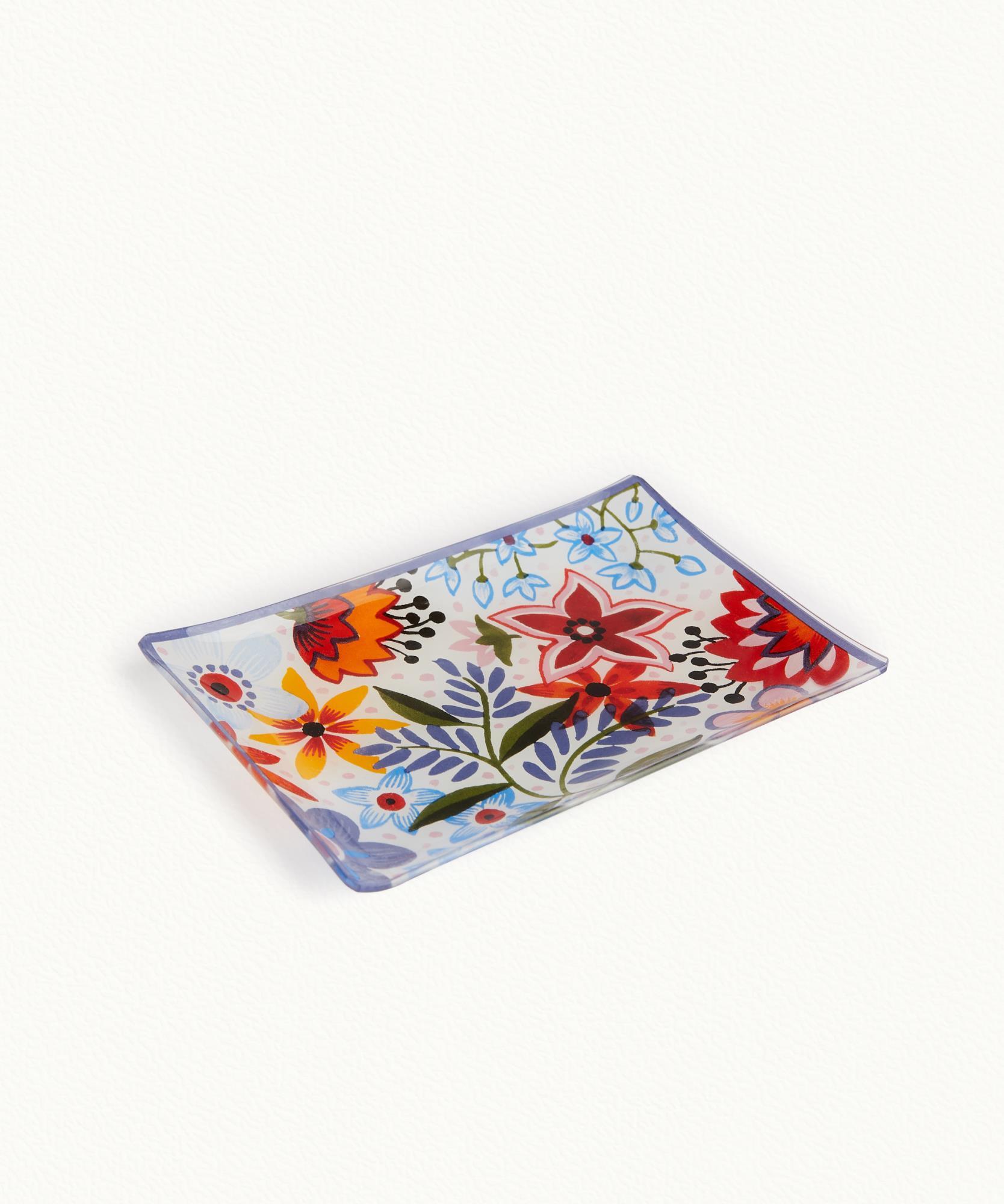 Porte savon Fleurs  Verre décoré - 10 x 14.5 cm