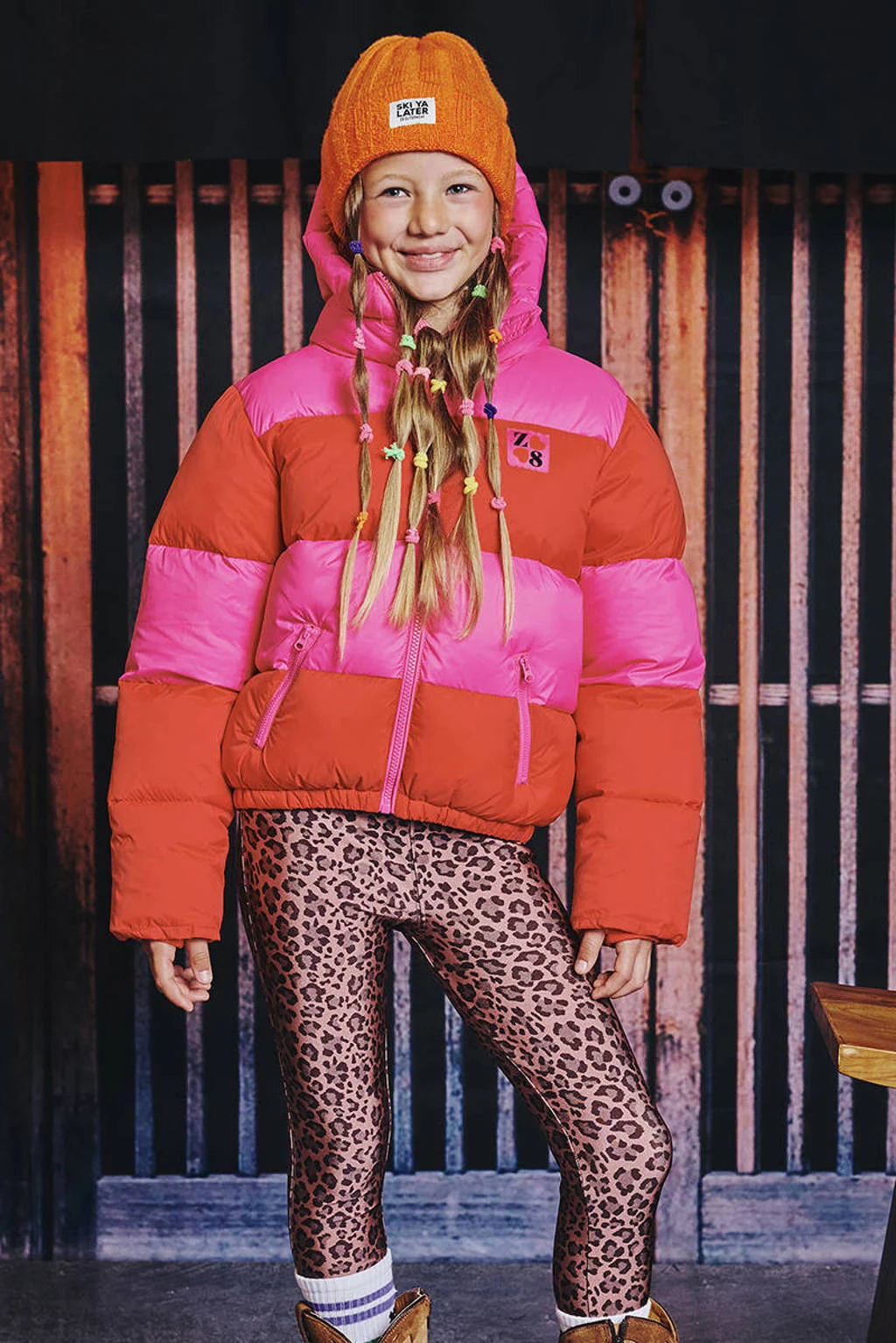 Z8 kids gewatteerde winterjas Jayda roze/oranje