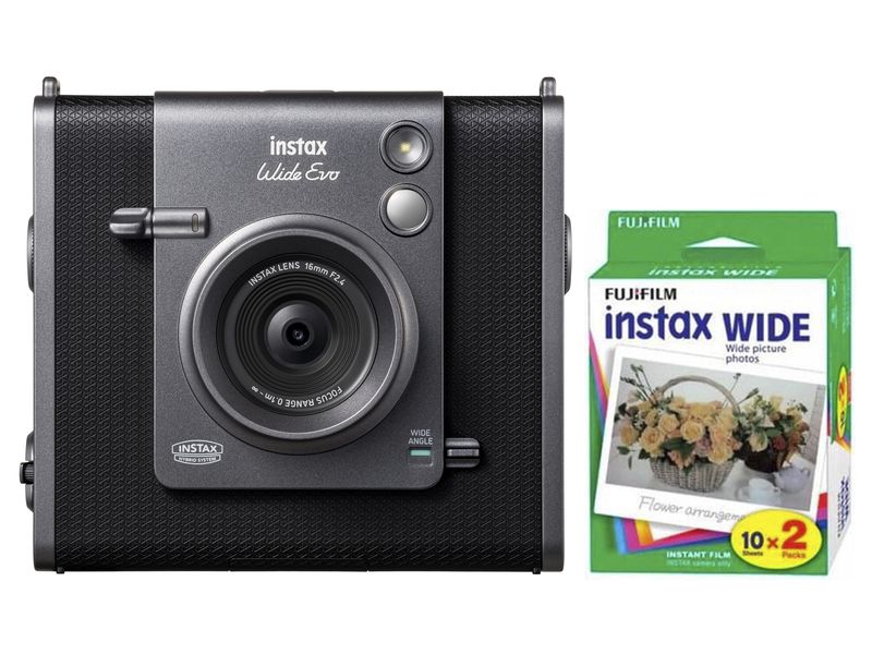 Fujifilm Fotokamera Instax Wide Evo Color 2 x 10 Blatt Kit Vielseitige Sofortbildkamera mit Sofortbildfilm