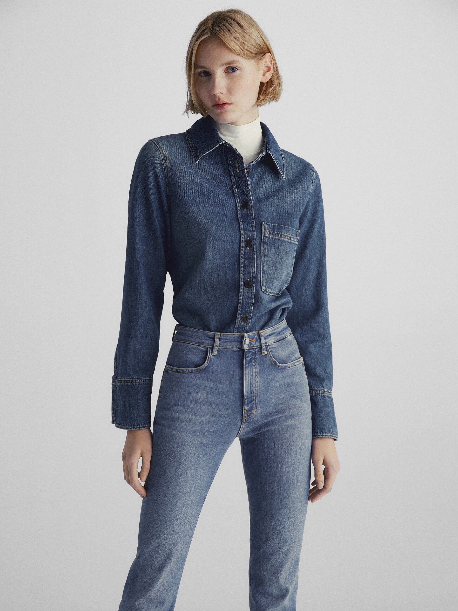 Calça jeans skinny flare de cintura alta - Azul claro