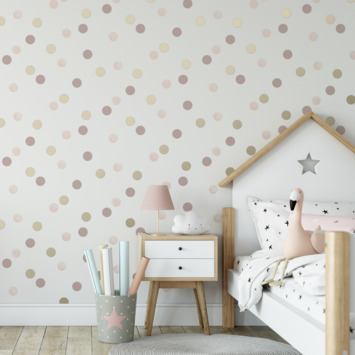 Vliesbehang polka stippen roze-goud (108565)