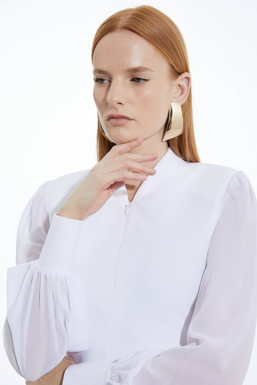 KarenMillen Top en maille à effet bandage, détail zip et manches en chiffon