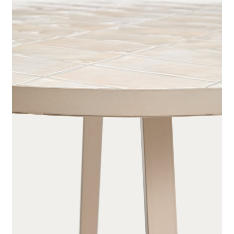 Table ronde Tella en acier galvanisé taupe et céramique beige Ø 90 cm