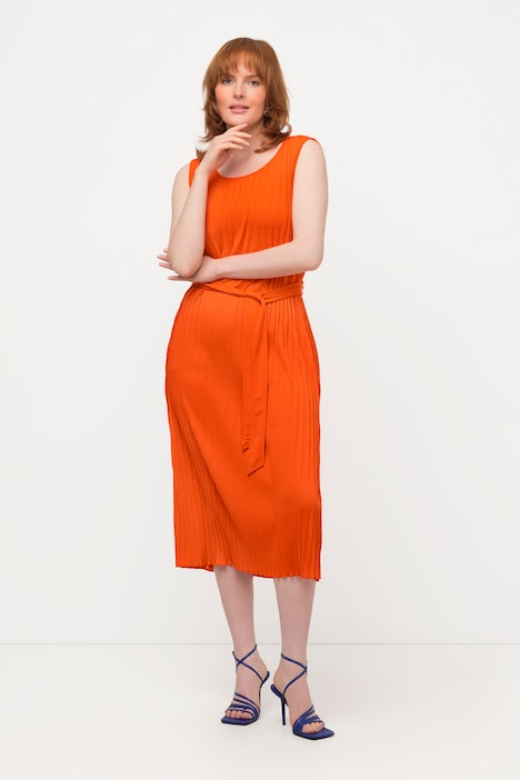 Plissee-Kleid, A-Linie, Rundhals, ärmellos
